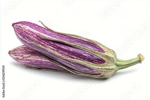 Wallpaper Mural Two fresh graffiti eggplants stacked on a white background showing their unique purple pattern Torontodigital.ca