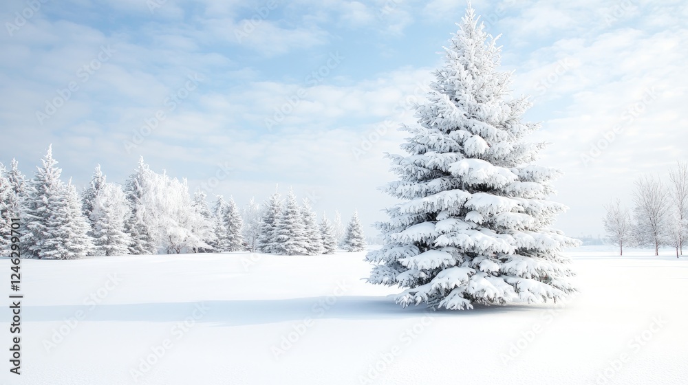 Snow-covered pine tree in winter landscape Snow-covered pine tree in winter landscape
