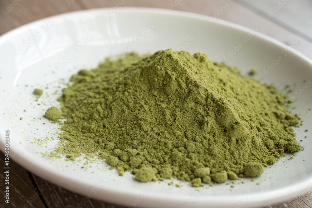 Dried moringa powder spread evenly on a plate Dried moringa powder spread evenly on a plate