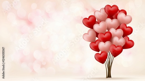 Romantic Red And Pink Heart Balloons On Bokeh Background