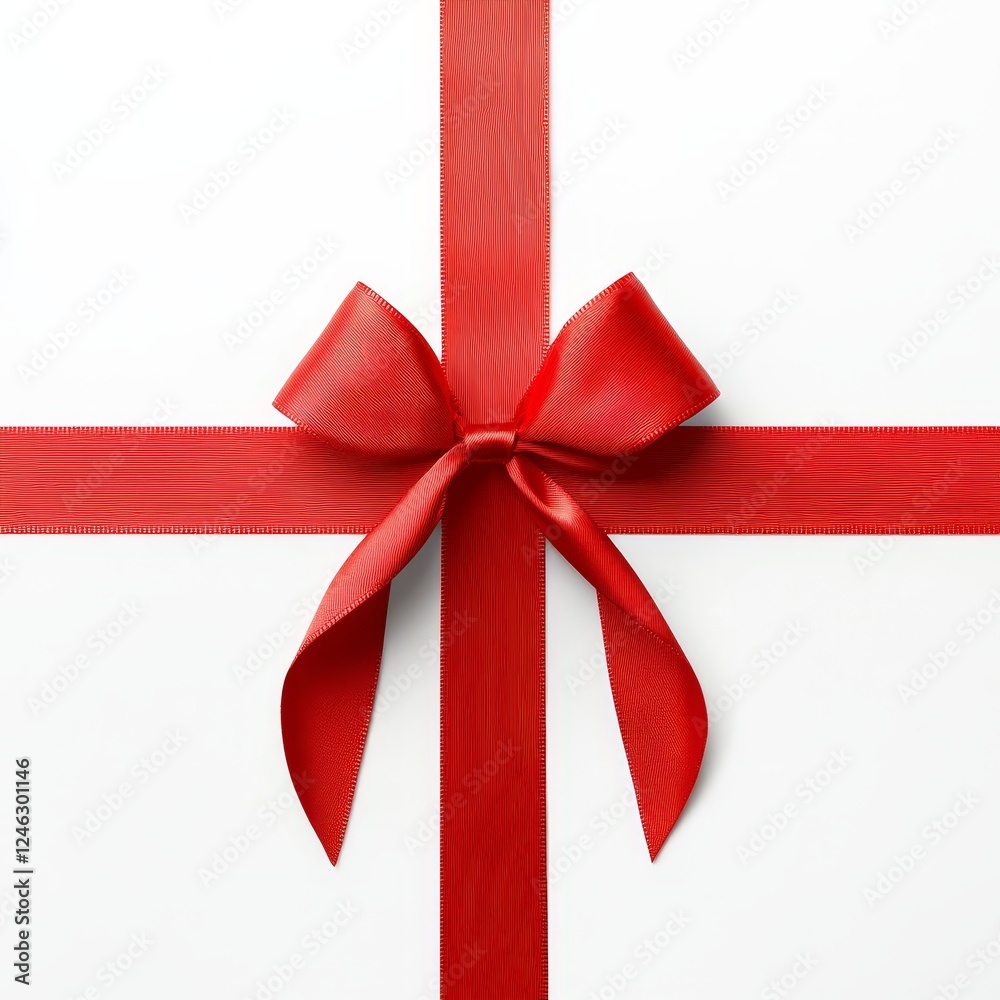 Red ribbon bow, white background, gift wrap, holiday Red ribbon bow, white background, gift wrap, holiday
