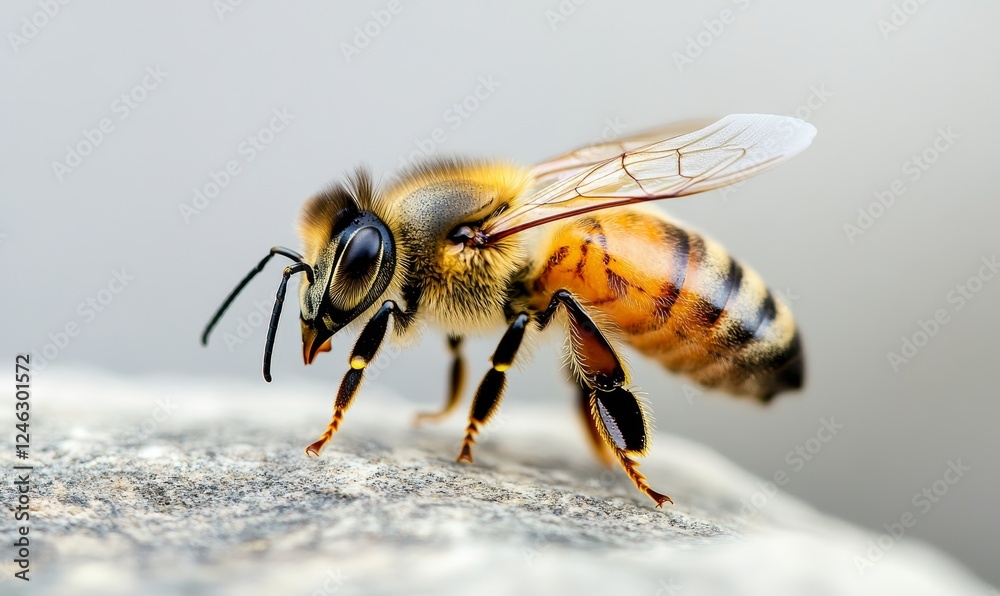 Honeybee on rock, close-up, blurred background, nature photography/wildlife study Honeybee on rock, close-up, blurred background, nature photography/wildlife study