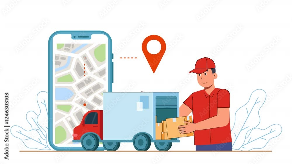 Represent parcel delivery services with flat style animation. Characters process deliveries, handle logistics, and ensure timely shipping in a clean and minimalist visual style.