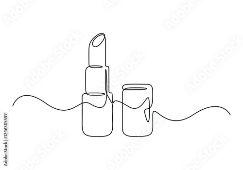 Continuous one line drawing of lipstick cosmetic vector illustration
