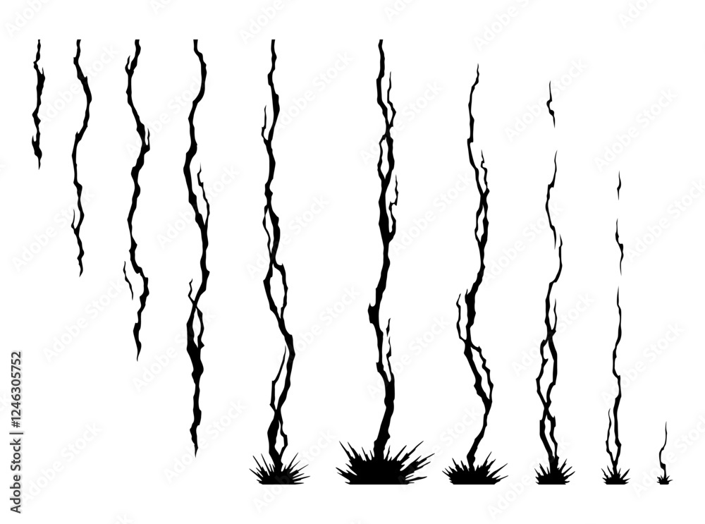Lightning animation set with sparks. Electricity thunderbolt danger, light electric powerful thunder. Bright energy effect, Vector illustration
