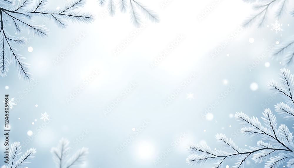 Watercolor background with snowflakes and pine branches Watercolor background with snowflakes and pine branches