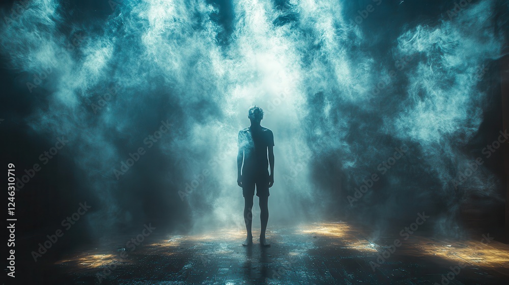 resurrection silhouette of a man in the dark with a beam of light resurrection silhouette of a man in the dark with a beam of light