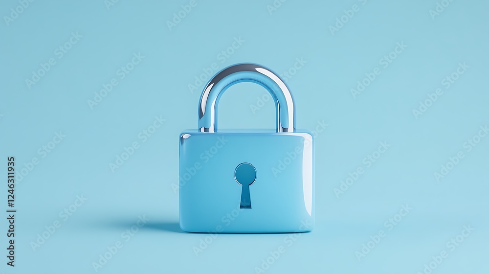 Modern Blue Padlock with Shiny Finish on Soft Blue Background for Security and Protection Concepts Modern Blue Padlock with Shiny Finish on Soft Blue Background for Security and Protection Concepts