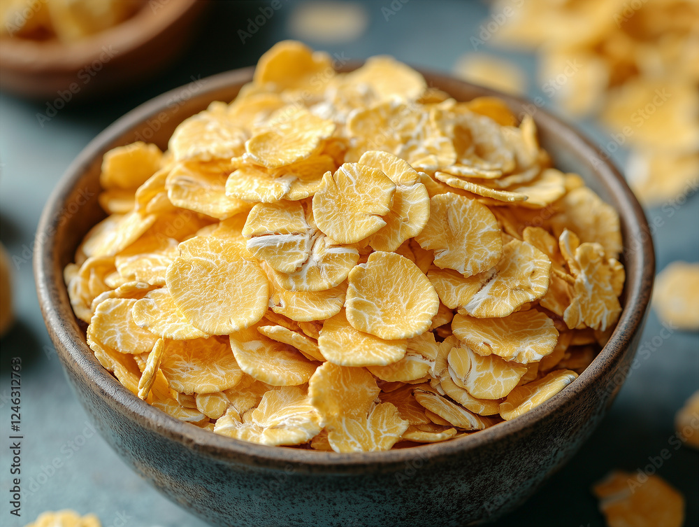A morning kitchen scene with a bowl of cereals A morning kitchen scene with a bowl of cereals