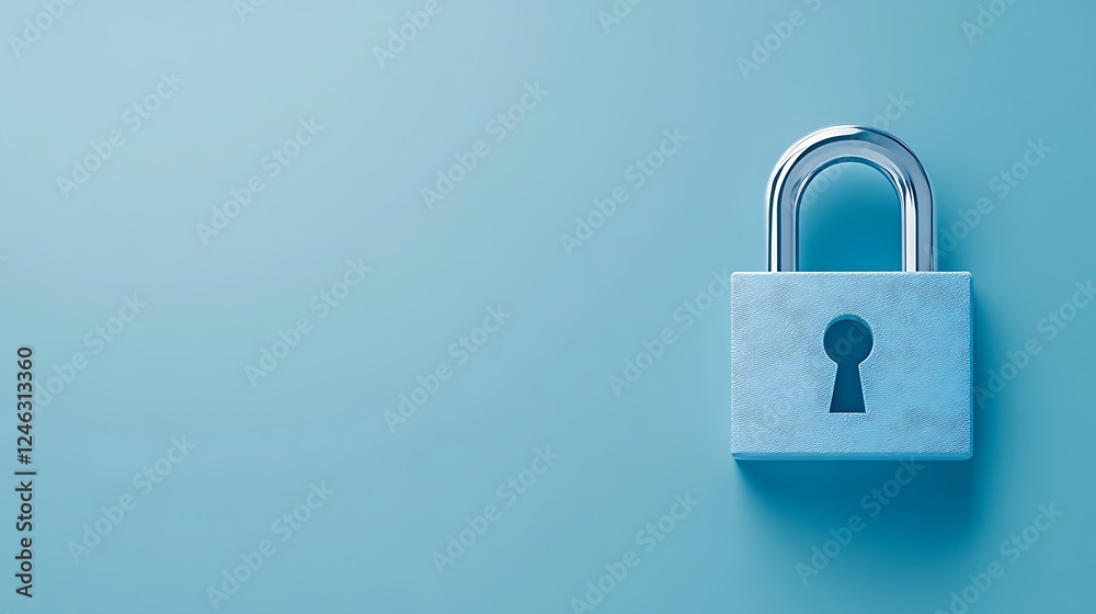 Fototapeta premium Modern Lock on Soft Blue Background Symbolizing Security and Protection in Digital Context or Physical Space