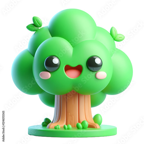 3D green tree cartoon isolated on white background