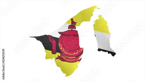 The Flag of BRUNEI Waves Within Its Map with Beautiful Animation photo