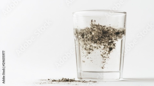 Water in a glass with a subtle green hue, signifying arsenic poisoning, placed on a white background symbolizing environmental health risks.