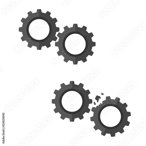 Working and Broken Machine Mechanism Cogwheels - Vector illustration Black silhouette Icons