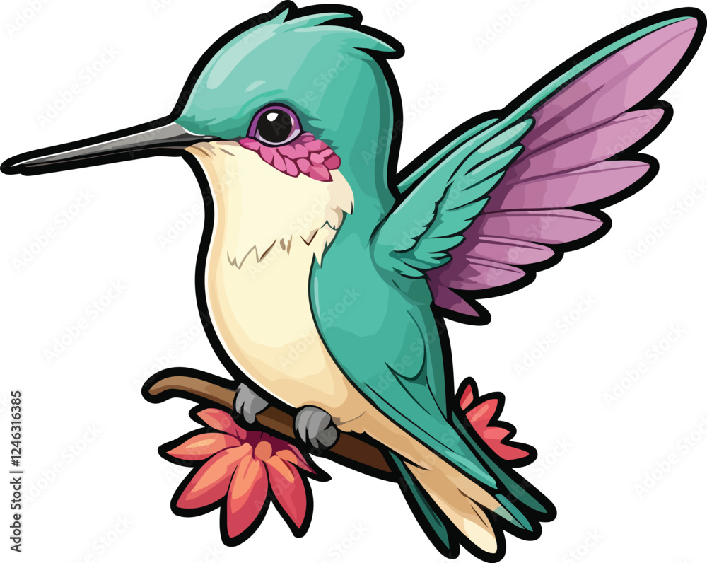 Obraz premium Graceful Hummingbird Perched on a Natural Branch