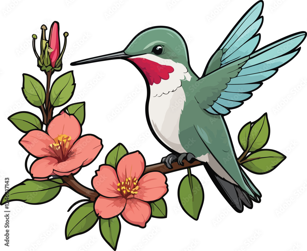 Obraz premium Vibrant Hummingbird Sitting Still on a Wooden Branch