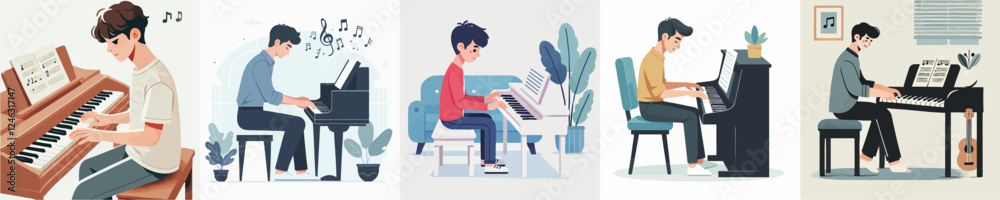 vector group of young people playing the piano vector group of young people playing the piano