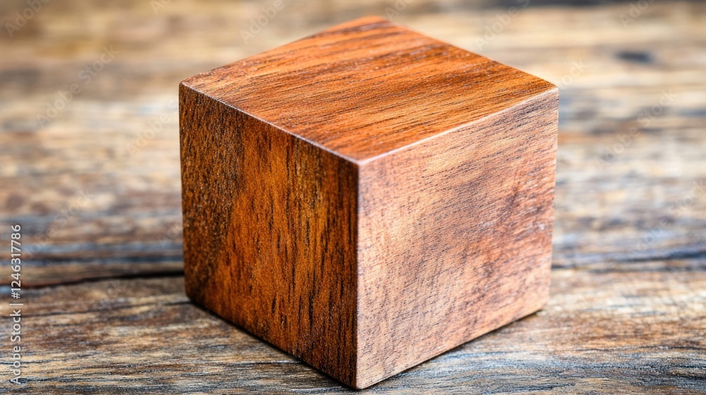 Polished wooden cube on rustic wood. Polished wooden cube on rustic wood.