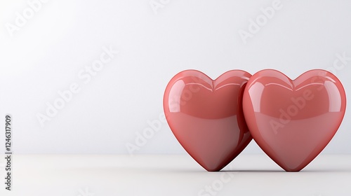 Two Glossy Red Hearts on White Background