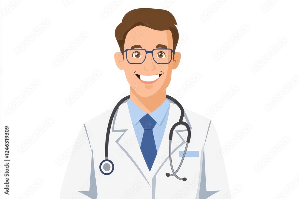 Smiling Doctor in White Coat with Stethoscope on Isolated Background Smiling Doctor in White Coat with Stethoscope on Isolated Background