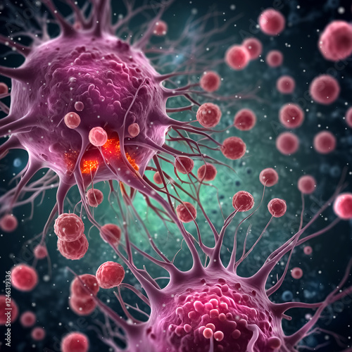 Cancer cells, malignant cells under microscope, medical background