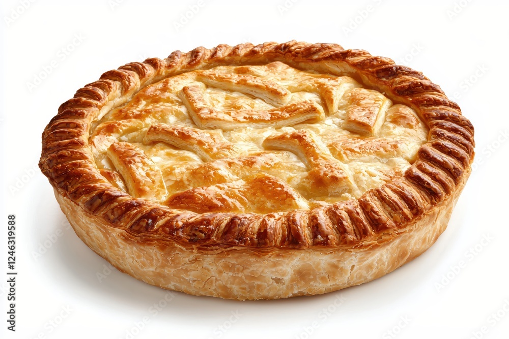 Delicious golden crust pie on white background tempting baked treat culinary delight pastry Delicious golden crust pie on white background tempting baked treat culinary delight pastry