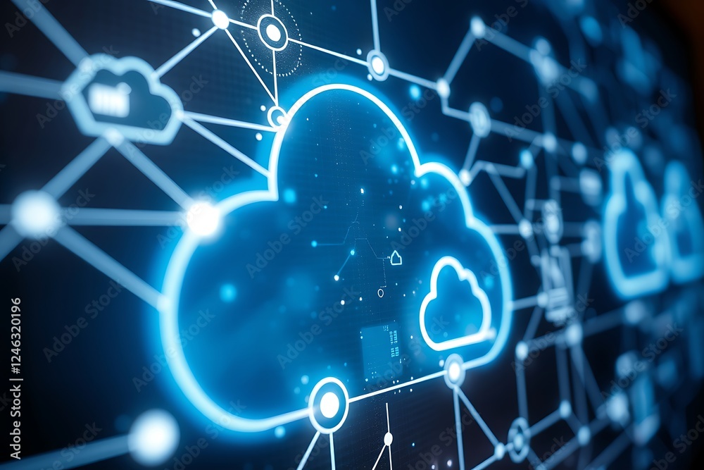 Cloud Computing Concept, Cloud-based Global Networking, Data Storage, Accessibility, Scalability, AWS, Google Cloud