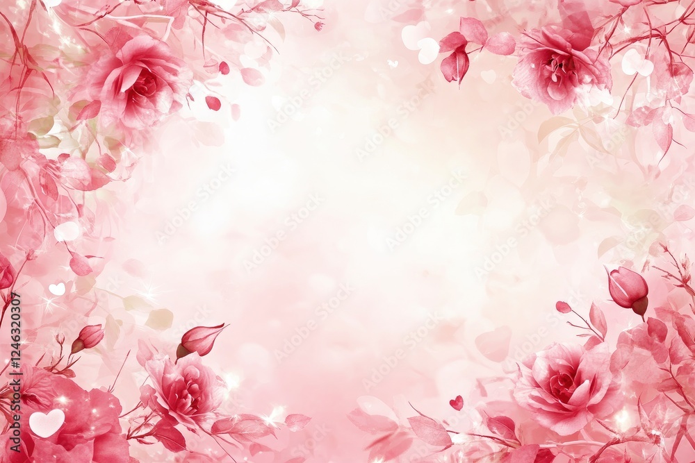 Romantic Red Floral Frame with Delicate Hearts for Valentine's Day Background Design Romantic Red Floral Frame with Delicate Hearts for Valentine's Day Background Design