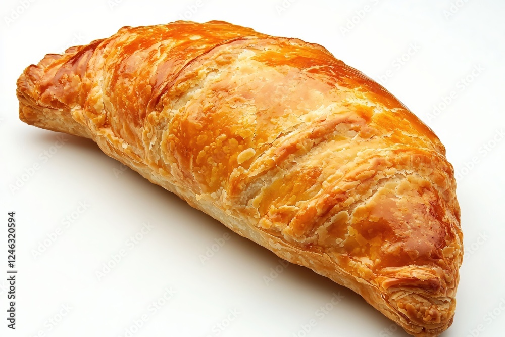 Golden brown puff pastry on a white surface tempting and delicious baked treat studio shot Golden brown puff pastry on a white surface tempting and delicious baked treat studio shot
