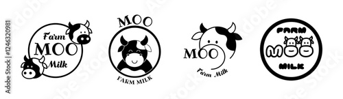 Various simple logos, mascots, labels for bottles, boxes or clothing. Logo symbol for an agriculture, dairy production company. Vector illustration on white background photo