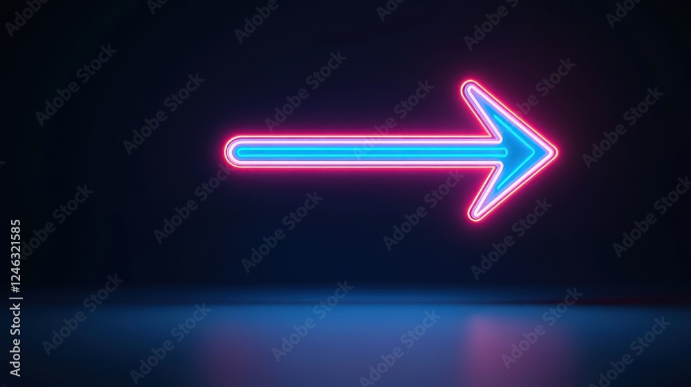 Glowing neon arrow pointing right, dark background. Glowing neon arrow pointing right, dark background.