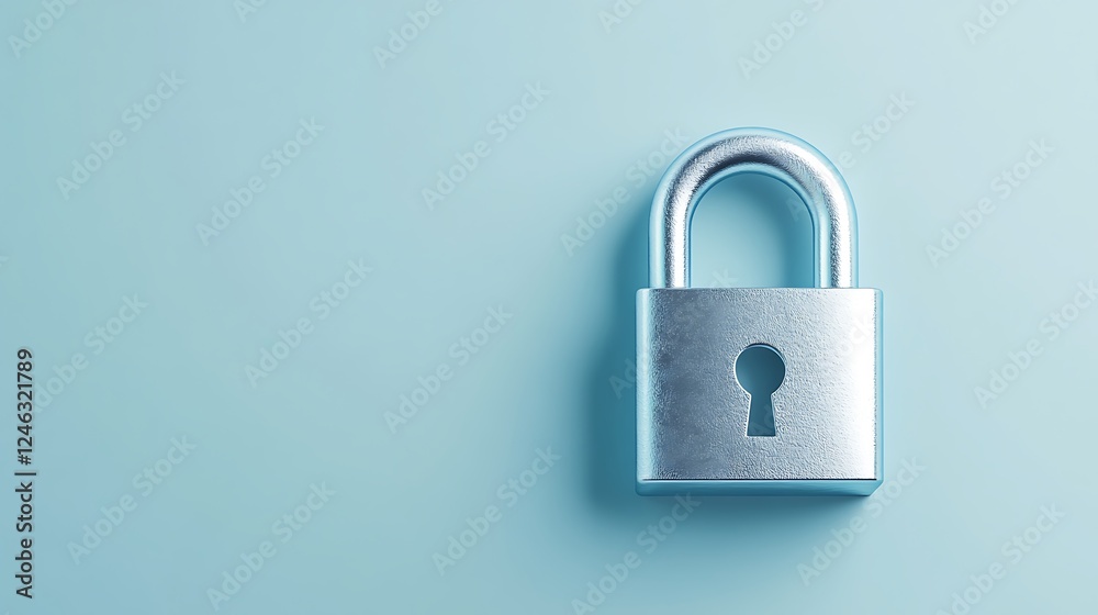Silver Padlock on Light Blue Background Symbolizing Security and Protection of Information and Privacy Rights