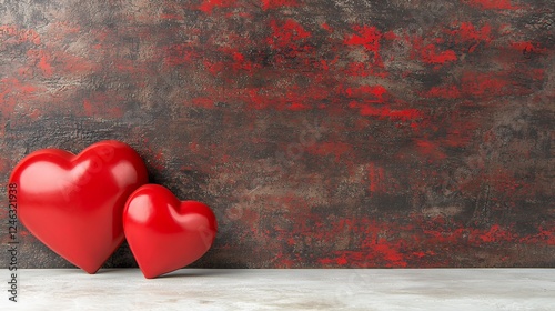Two Red Hearts on Rustic Dark Background Romantic Valentines Day Image