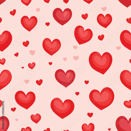 Seamless Romantic Pattern with Red and Pink Hearts on Pastel Background for Valentine's Day, Love, Weddings, and Cute Holiday Designs	