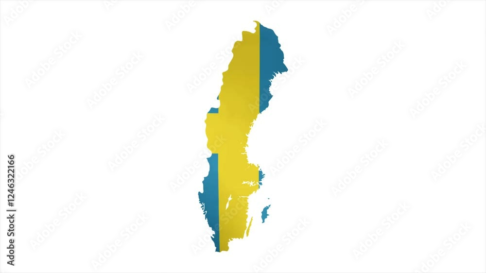 The Flag of SWEDEN Waves Within Its Map with Beautiful Animation