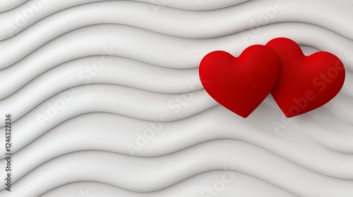 Two Red Hearts on Wavy White Background
