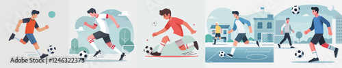 vector set of a young man playing football