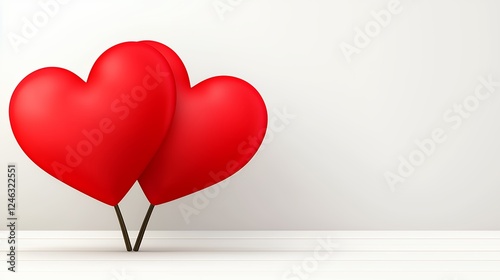 Two Red Hearts on White Background Simple Valentine's Day Design