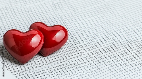 Two Red Hearts on White Gridded Background