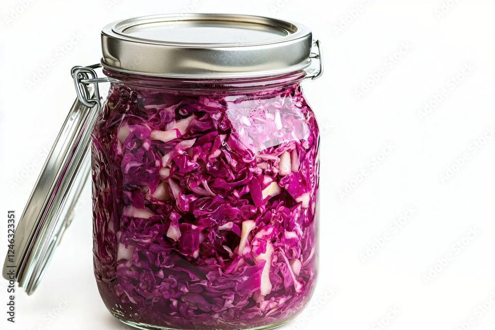 Fermented Red Cabbage in Glass Jar on White Background for Sauerkraut or Pickled Vegetable Fermented Red Cabbage in Glass Jar on White Background for Sauerkraut or Pickled Vegetable