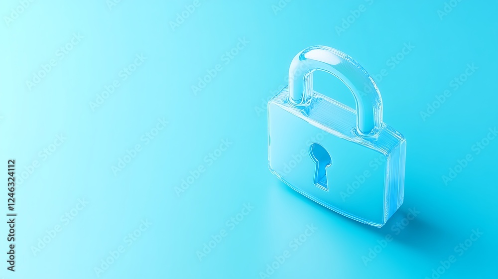 Transparent Lock on Blue Background Symbolizing Security, Protection, and Privacy in Digital World Transparent Lock on Blue Background Symbolizing Security, Protection, and Privacy in Digital World