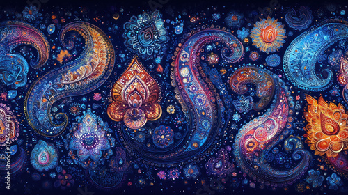 Pattern backgrounds with intricate paisley motifs in deep jewel tones