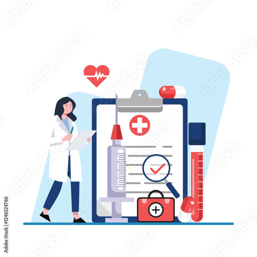 A doctor in a white coat stands near a medical chart and equipment Perfect for healthcare websites and medical publications