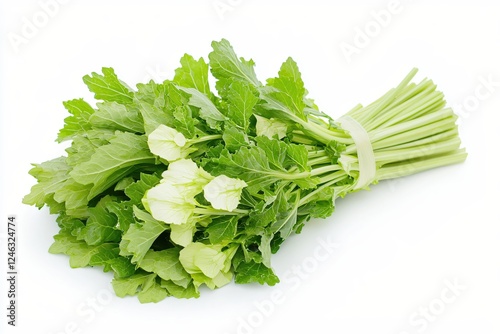 Fresh and Vibrant Bunch of Green Choy Sum on White Background for Healthy Eating Concept