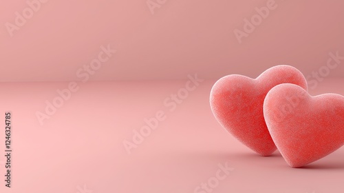Two Textured Pink Hearts on Pale Pink Background