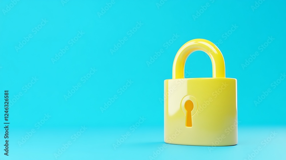 Yellow padlock on vibrant turquoise background symbolizing security and protection in digital or physical spaces Yellow padlock on vibrant turquoise background symbolizing security and protection in digital or physical spaces