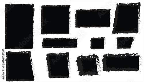 Box brush frame rough shape set. Hand drawn grunge square and rectangle shapes with crayon or pastel texture. Color vector background. Vector illustration
