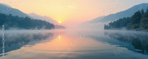 Morning mist of Long Kiye hovering over the lake, morning mist, ripples