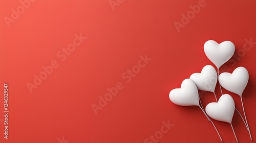 White Heart Balloons on Red Background