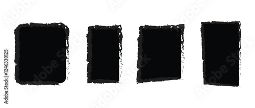 Box brush frame rough shape set. Hand drawn grunge square and rectangle shapes with crayon or pastel texture. Color vector background. Vector illustration
